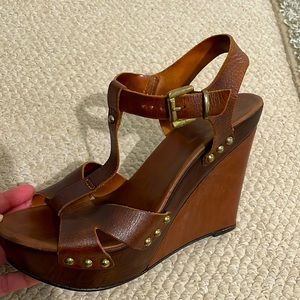 Kurt Geiger brown leather wedge heels. Worn. Women’s Size 38 / 7.5